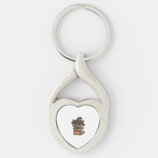 Adorable Kitten in Halloween Witch Costume with Pu Keychain (Front)