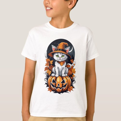 Adorable Kitten in Hat on Pumpkin T_Shirt