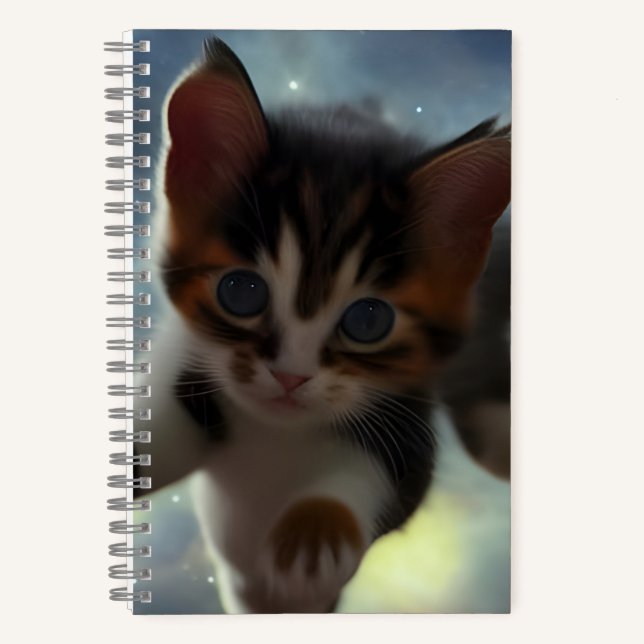Adorable Kitten in Space Notebook (Front)