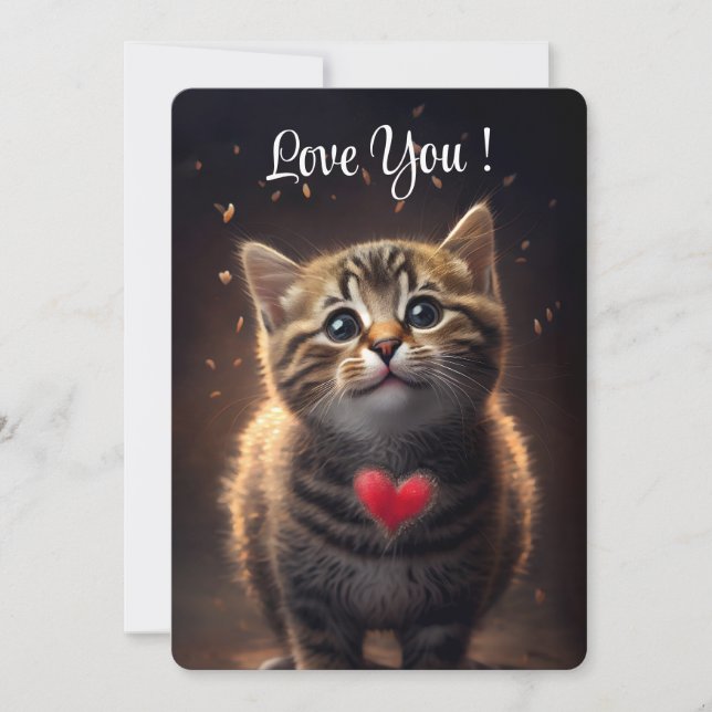 Adorable Kitten Loves You - Valentine's Day Holiday Card (Front)