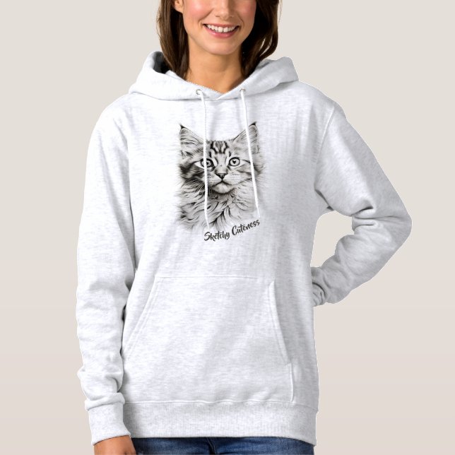 Adorable Kitten Pencil Drawing Hoodie (Front)