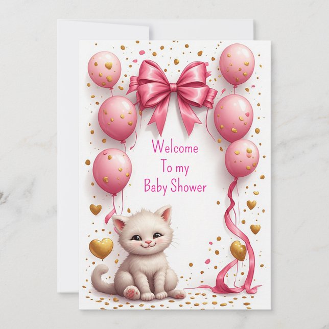 Adorable Kitten Pink Balloon Card 🐱 (Front)