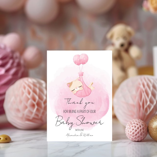 Adorable Kitten Pink Design Baby Girl Shower Thank You Card (Creator Uploaded)