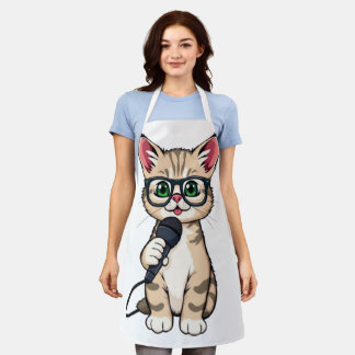"Adorable Kitten Reporter Cartoon Sticker" Apron