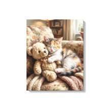 Adorable Kitten Sleeping with Teddy Bear