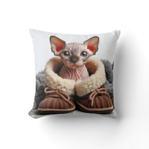 adorable kitten sphinx in pantoufles throw pillow