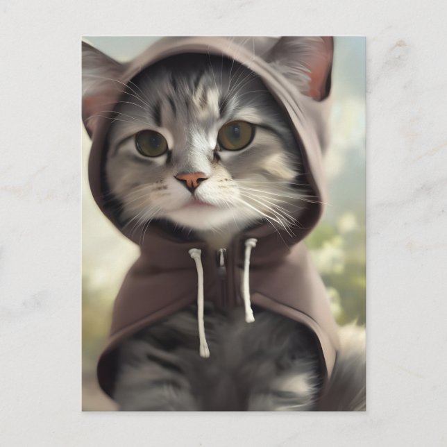 Adorable Kitten Wearing a Hoodie Postcard (Front)