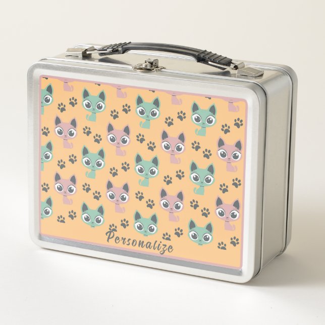 Adorable Kittens Big Eyes Personalized Metal Lunch Box (Front)
