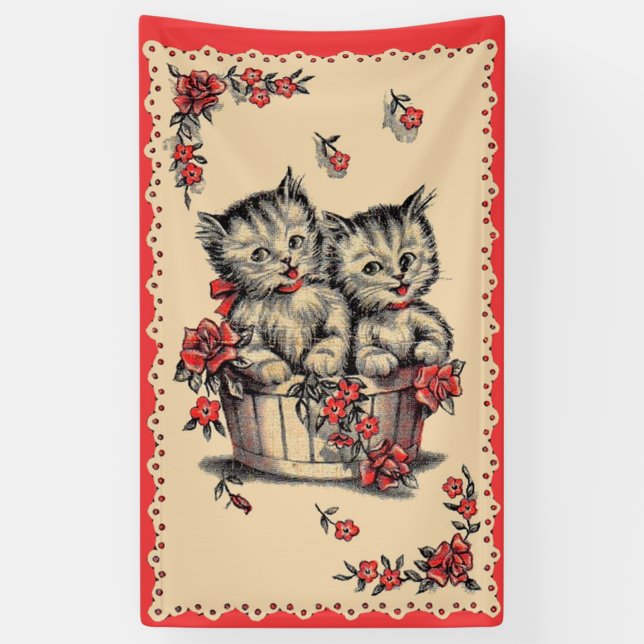adorable kittens in a flower basket banner (Vertical)