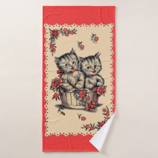 adorable kittens in a flower basket bath towel set