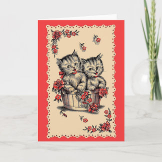 adorable kittens in a flower basket card