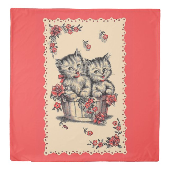 adorable kittens in a flower basket duvet cover (Front)