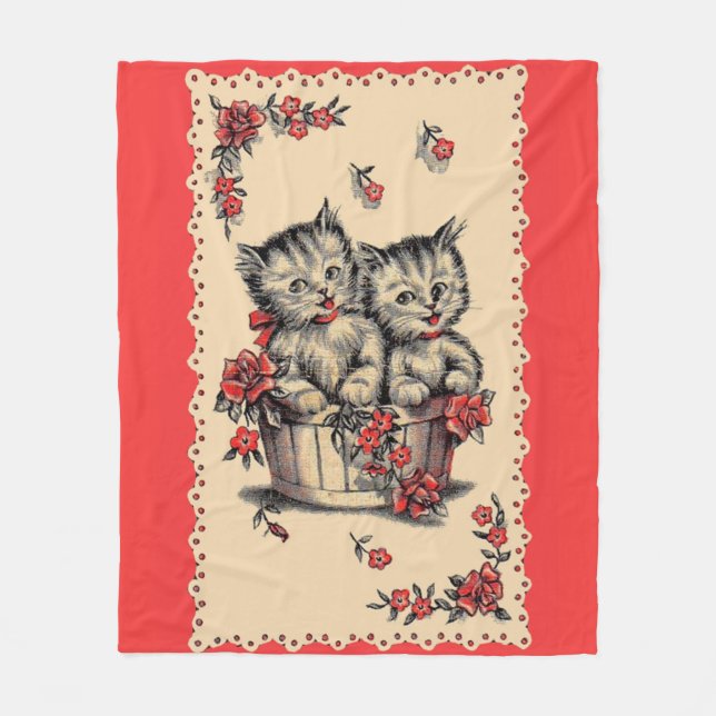 adorable kittens in a flower basket fleece blanket (Front)
