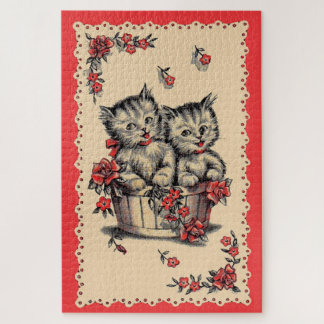 adorable kittens in a flower basket jigsaw puzzle