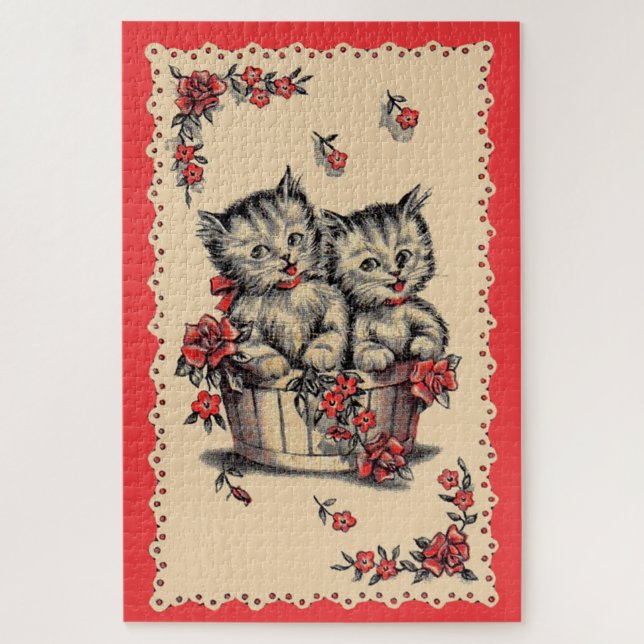 adorable kittens in a flower basket jigsaw puzzle (Vertical)