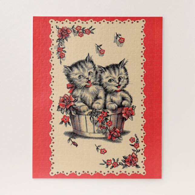 adorable kittens in a flower basket jigsaw puzzle (Vertical)