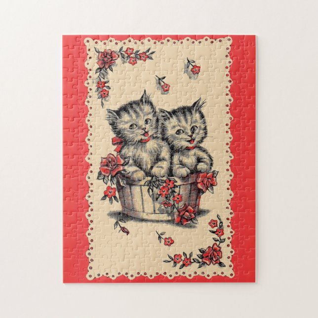 adorable kittens in a flower basket jigsaw puzzle (Vertical)