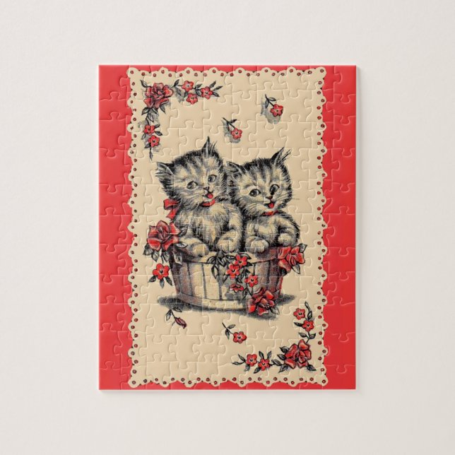 adorable kittens in a flower basket jigsaw puzzle (Vertical)