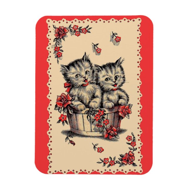 adorable kittens in a flower basket magnet (Vertical)