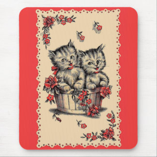 adorable kittens in a flower basket mouse pad