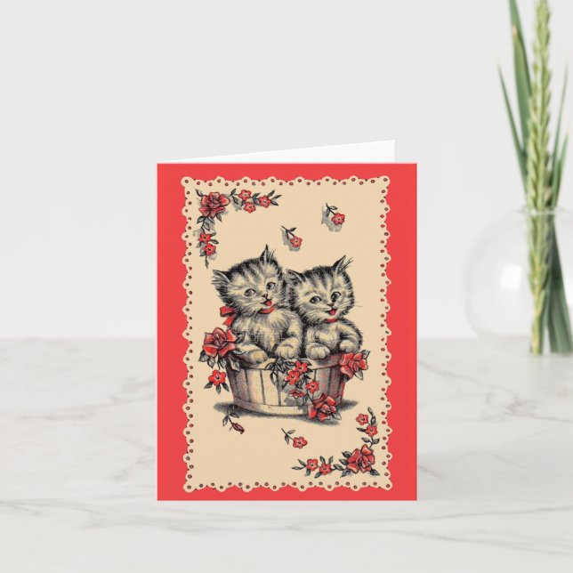 adorable kittens in a flower basket note card (Front)