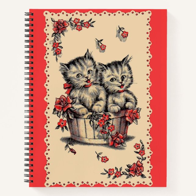 adorable kittens in a flower basket notebook (Front)