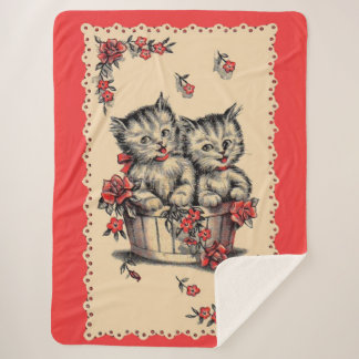 adorable kittens in a flower basket sherpa blanket