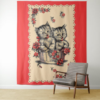 adorable kittens in a flower basket tapestry