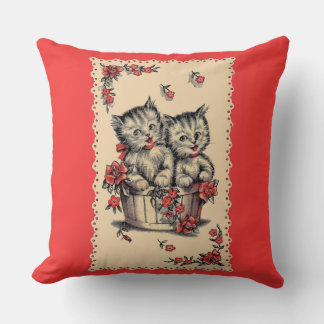 adorable kittens in a flower basket throw pillow