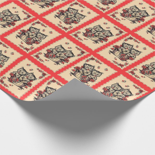 adorable kittens in a flower basket wrapping paper (Corner)