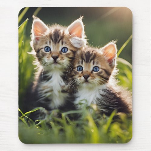 Adorable Kittens In The Grass Mouse Pad