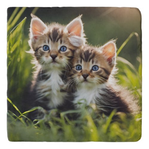 Adorable Kittens In The Grass Trivet