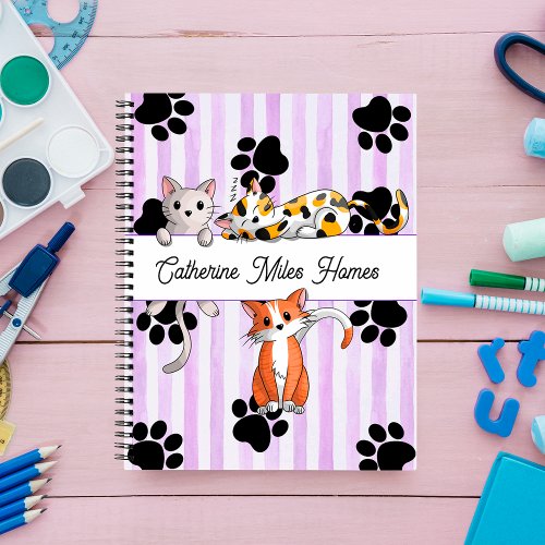 Adorable Kittens  paws purple stripes spiral Notebook