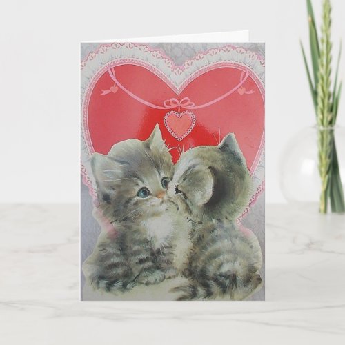 Adorable Kittens with Red Heart Valentines Day Holiday Card