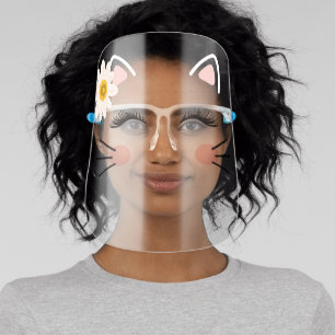 Adorable Kitty Cat Ears Lashes Whiskers & Flower Face Shield