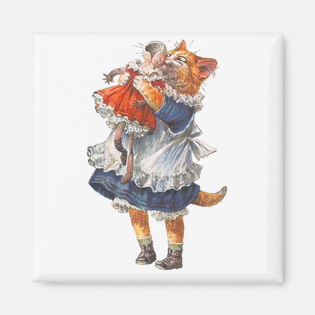 Adorable Kitty Cat Hugs Her Broken Doll. Magnet (Front)