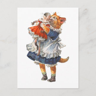 Adorable Kitty Cat Hugs Her Broken Doll. Postcard