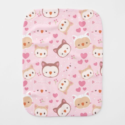 Adorable Kitty Cats and Hearts  Baby Burp Cloth