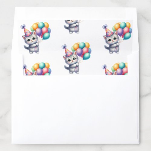 Adorable Kitty Cats in Party Hats Holding Balloons Envelope Liner