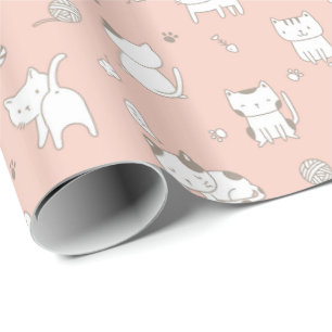 Adorable Kitty Cats Pattern On Pink Wrapping Paper