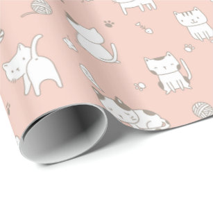 Adorable Kitty Cats Pattern On Pink Wrapping Paper