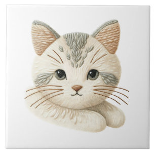 Adorable Kitty Decor Embroidered Cat Ceramic Tile
