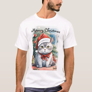 Adorable kitty watercolor style Meowy Cristmas T-Shirt