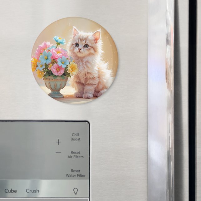 Adorable Kitty with Bouquet of Flowers Magnet (In Situ (Fridge))