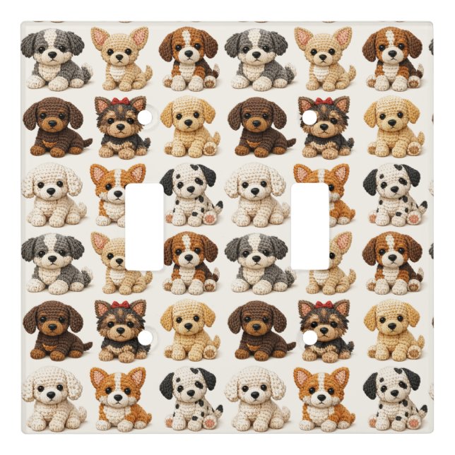 Adorable Knitted Puppies Pattern Light Switch Cover (Front)
