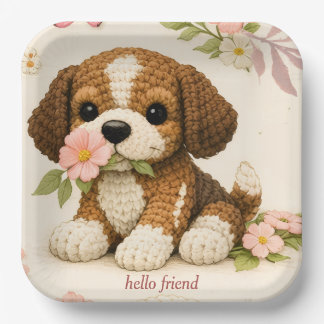 Adorable Knitted Puppy Floral Napkins – Whimsical Paper Plates