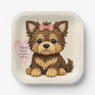 Adorable Knitted Puppy with Bow Party Illustration Paper Plates