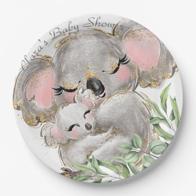 Adorable Koala Baby, Mom Baby Shower Paper Plate (Front)