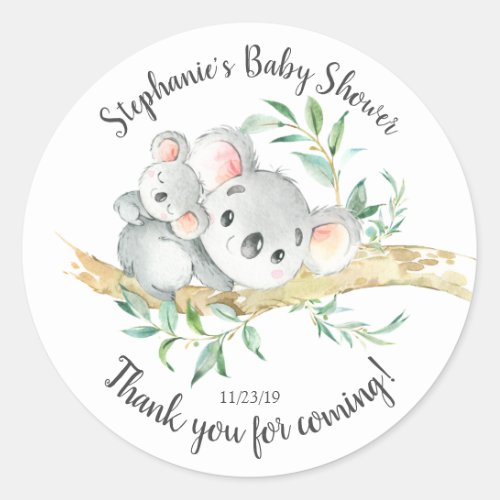 Adorable Koala Bear  Baby Shower Favor Classic Round Sticker