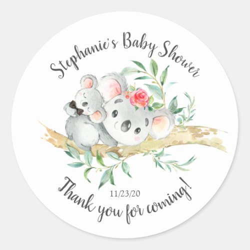Adorable Koala Bear Boys Baby Shower Favor Classic Round Sticker